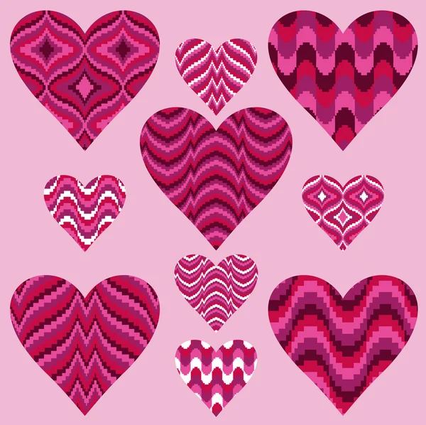 Pink patterned Hearts — Stock Vector