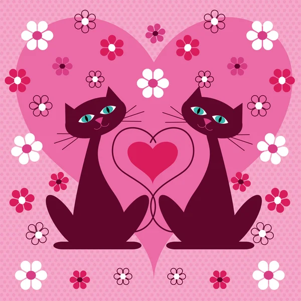 Valentine katten met hart — Stockvector