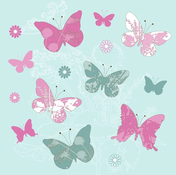 Blommor och fjärilar illustration — Stock vektor