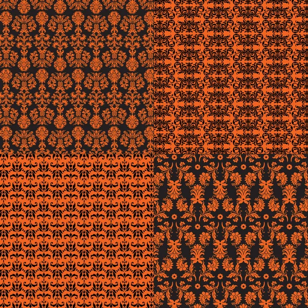 Oranje en zwart damast patronen — Stockvector