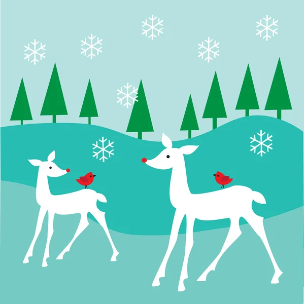 Winter deers in nature — Stock Vector