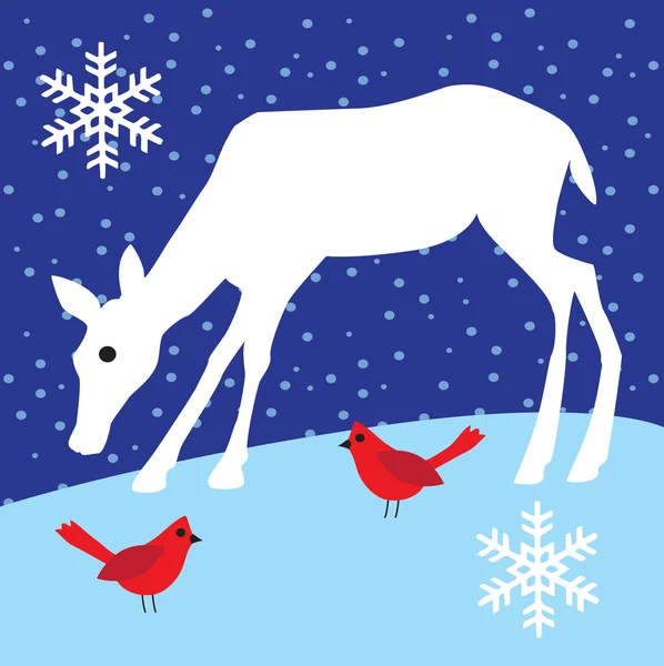 Deer and birds illustration — Stock Vector