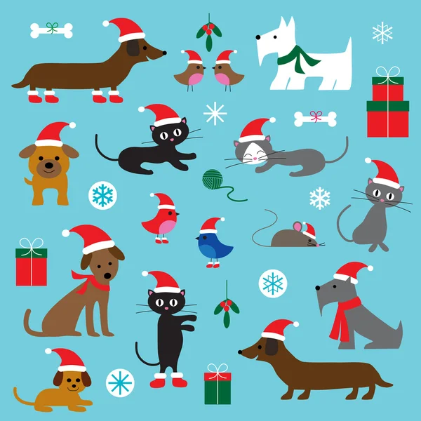 Jul katter och hundar — Stock vektor