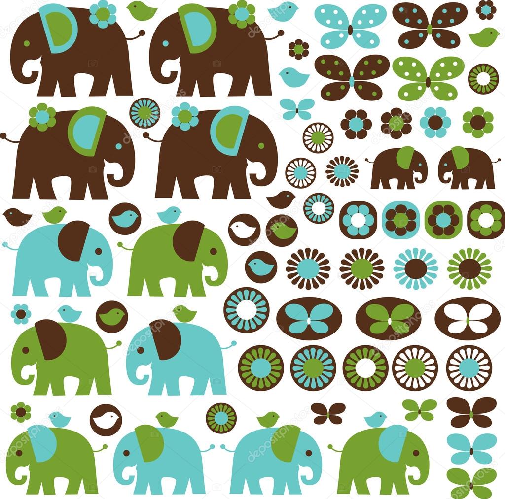 Elephants and flowers  clipart
