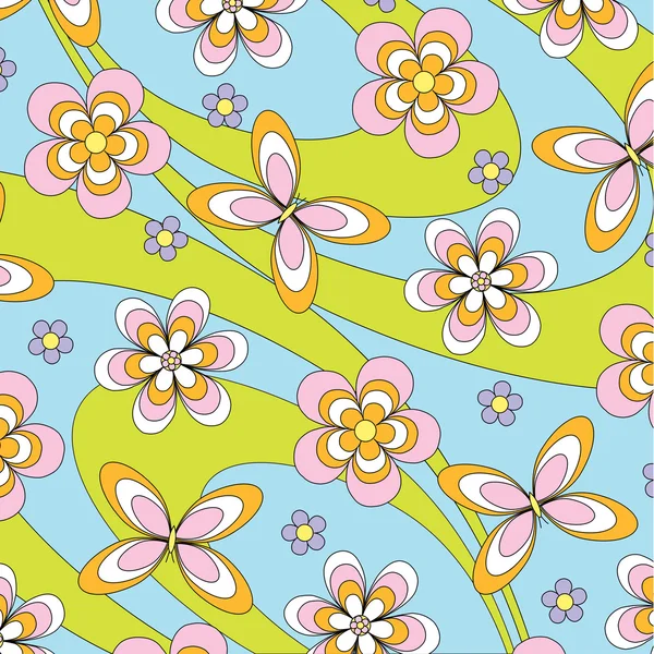 Flores y mariposas — Vector de stock