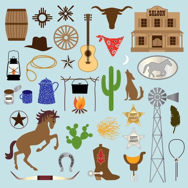 Conjunto de ícones de desenhos animados cowboy — Vetor de Stock