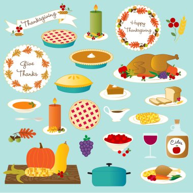 Şükran günü yemeği Icons set