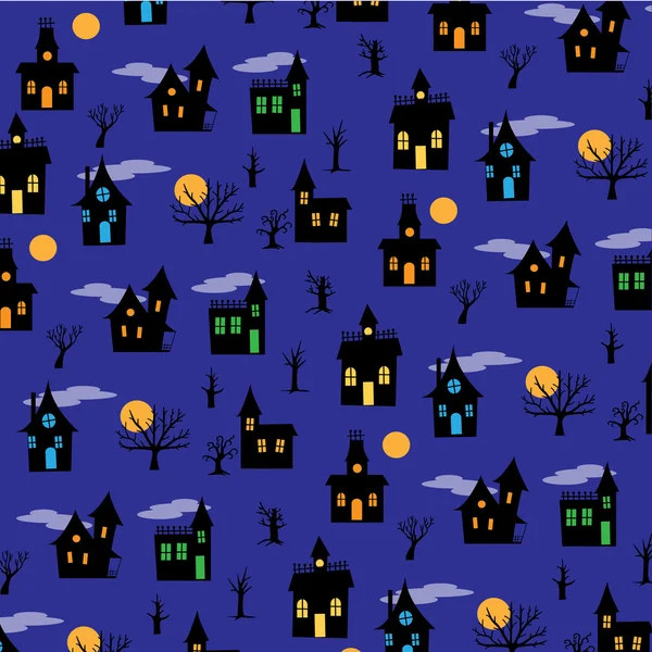 Strašidelný Halloween dům vzor — Stockový vektor