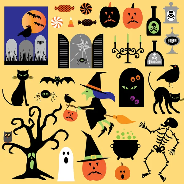 Halloween set di simboli dei cartoni animati — Vettoriale Stock