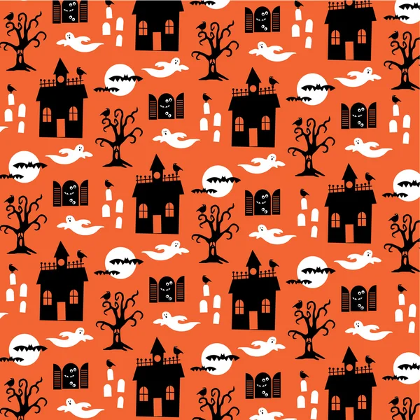 Casas de Halloween y fantasmas — Vector de stock