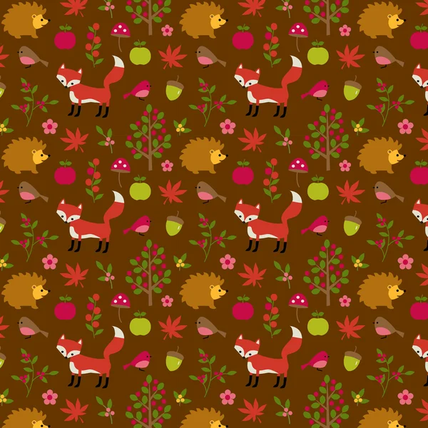 Autumn forest animals pattern — Stock Vector