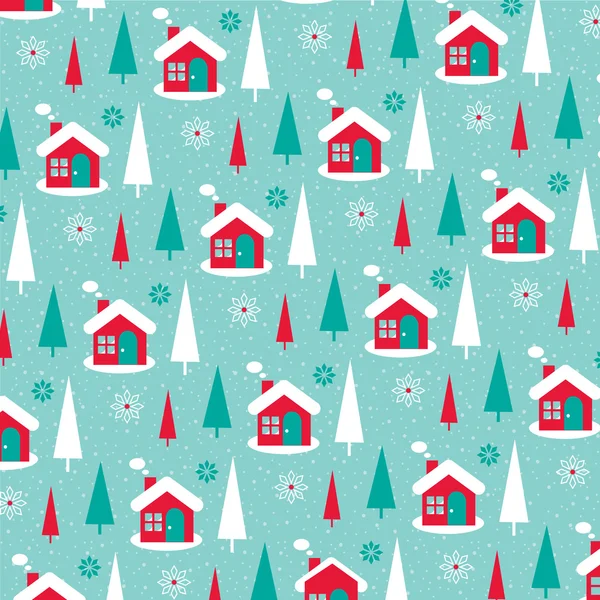 Winter houses pattern — Stock Vector