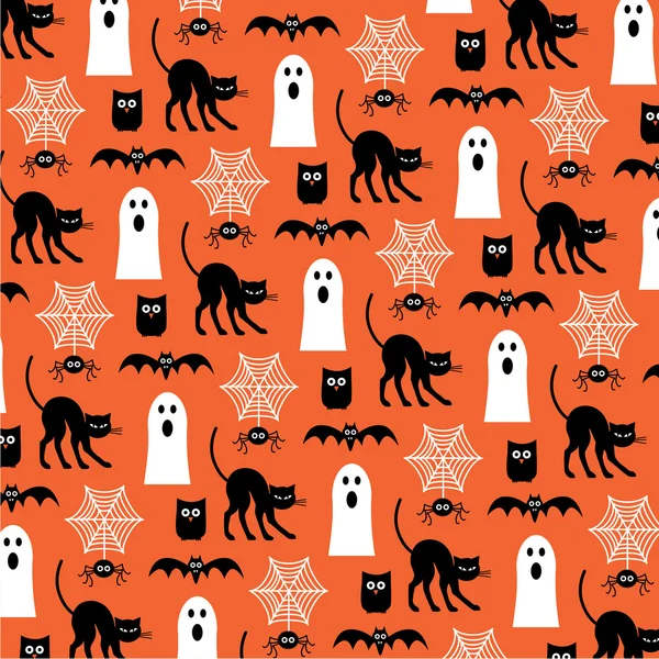 Хэллоуинские призраки и черные кошки — стоковая иллюстрация Хэллоуинские призраки и черные кошки Векторная Графика