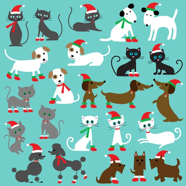 Gatos y perros de Navidad — Archivo Imágenes Vectoriales
