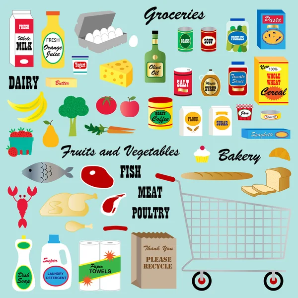 Tienda de comestibles Clipart — Vector de stock