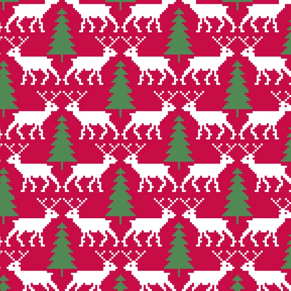 Embroidered reindeer and trees pattern — Stock Vector