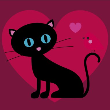 şirin Sevgililer kedi ve kuş