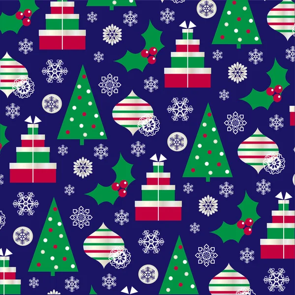 Christmas trees and decorations pattern — Stock Vector