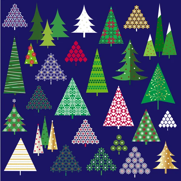 Ensemble d'arbres de Noël décoratifs — Image vectorielle