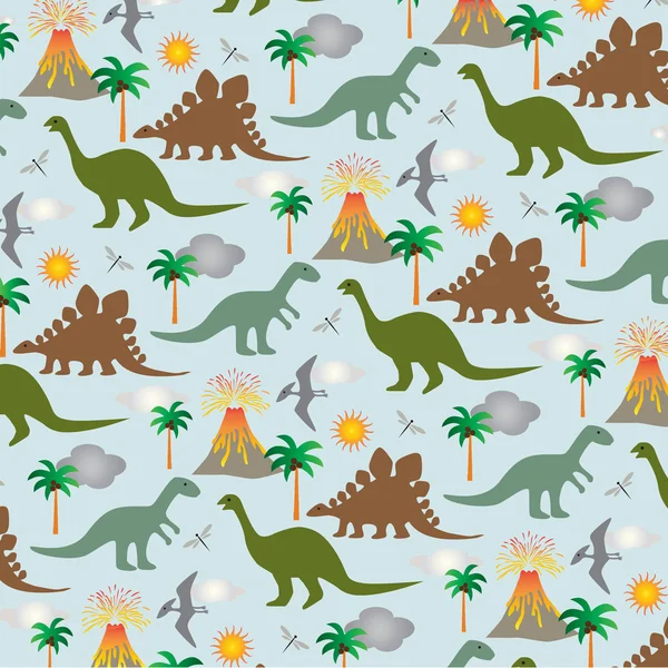 Dinosaurs and volcanoes pattern — Stock Vector