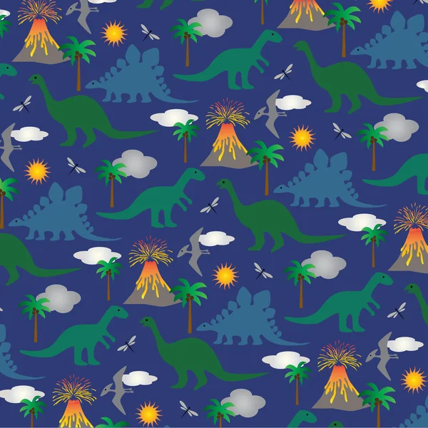 Patrón de los dinosaurios y los volcanes Ilustración De Stock