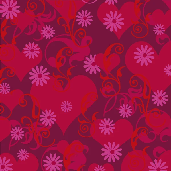 발렌타인 하트와 꽃 패턴 — 스톡 벡터