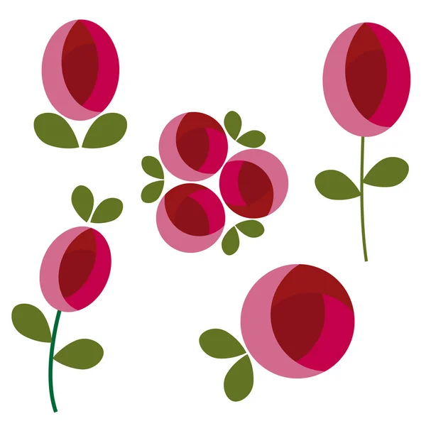 Conjunto de flores de rosa estilizadas mod — Vetor de Stock