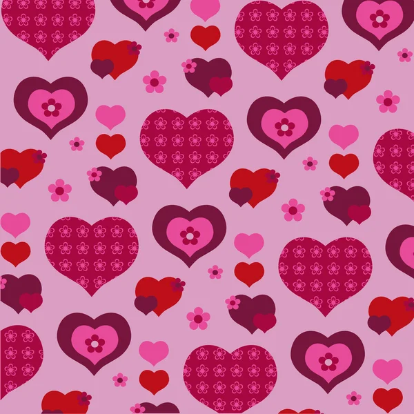 Patrón de corazones y flores de San Valentín — Vector de stock