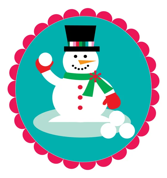 Weihnachten Schneemann mit Schneebällen — Stockvektor