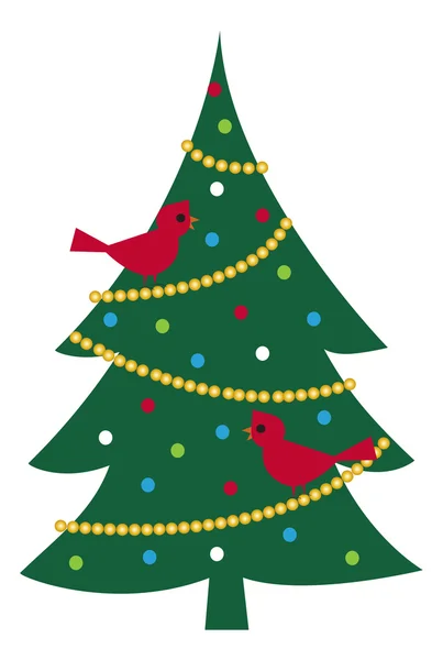 Pájaros en el árbol de Navidad decorado — Vector de stock