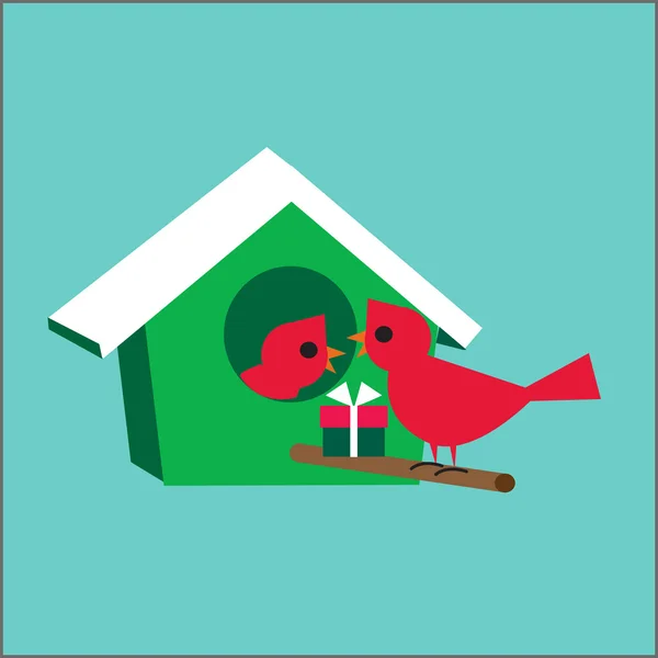 Aves de Navidad con regalo — Vector de stock