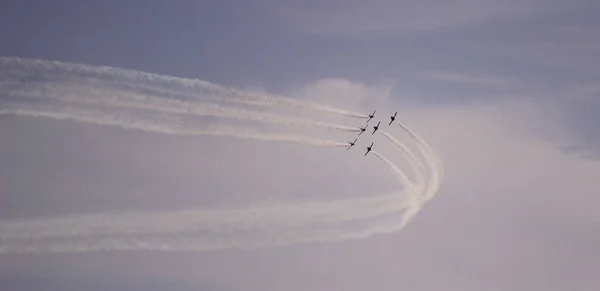 Airplanes Performing Aerial Acrobatics Exhibition Eagle Patrol San Javier Base — Stock fotografie