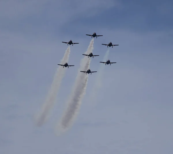 Samoloty Wykonujące Wystawę Akrobacji Lotniczej Eagle Patrol San Javier Base — Zdjęcie stockowe