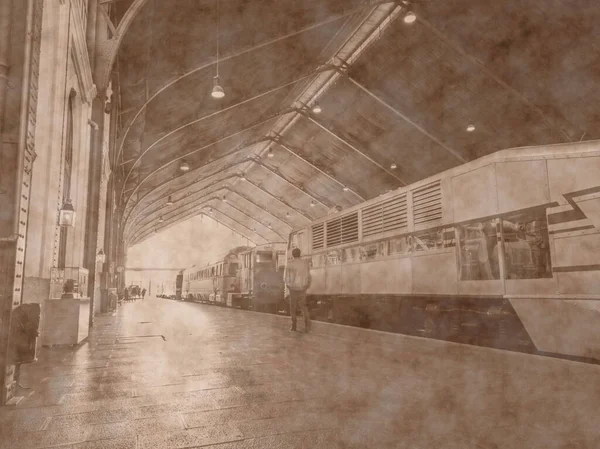 Мадрид Делісіас Залізничний Вокзал Іспанія Художня Фотографія Старої Станції Сепії — стокове фото