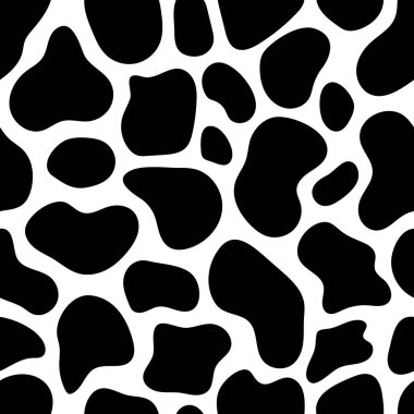 İnek deseni. El çizimi vektör çizimi. Siyah beyaz arka plan. Tekstil, baskı ve ambalaj için kusursuz doku.