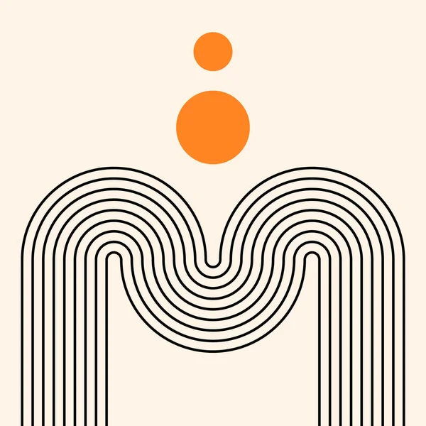 Geometrik şekilli soyut poster. Boho duvar dekoru. Yüzyıl ortası sanat baskısı. Vektör çizimi. Bohem stili.