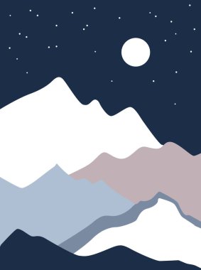 Soyut manzara. Vektör çizimi. Boho duvar dekoru. Yüzyıl ortası sanat baskısı..