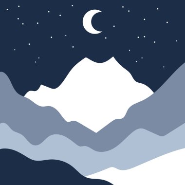 Soyut vektör manzarası. Mavi renkli çağdaş illüstrasyon. Düz soyut tasarım