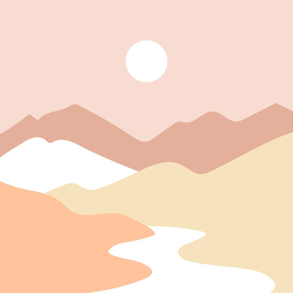  Abstract landscape. Hand drawn vector illustration. Boho art.