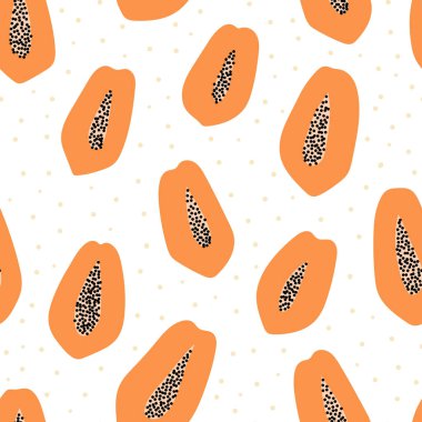 Papaya ile kusursuz desen. El çizimi vektör çizimi. Yazdırma, tekstil, ambalaj için doku