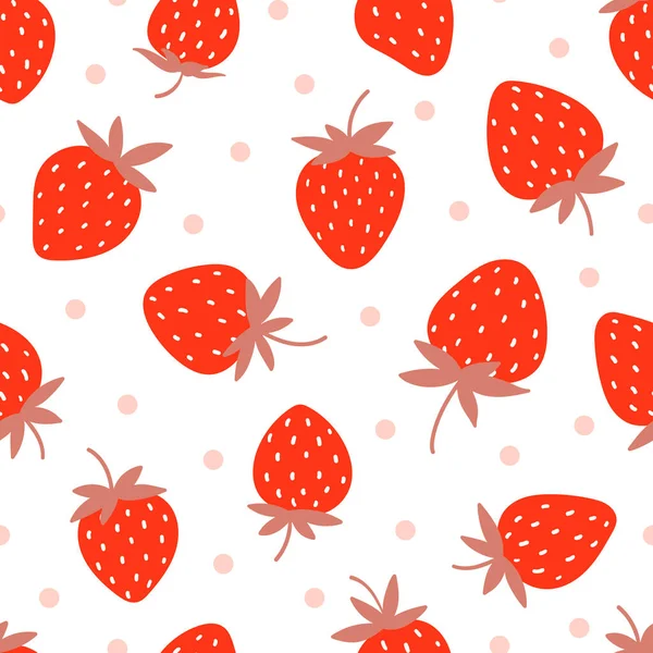 Nahtloses Muster Mit Erdbeere Auf Weißem Hintergrund Handgezeichnete Vektorillustration Textur — Stockvektor