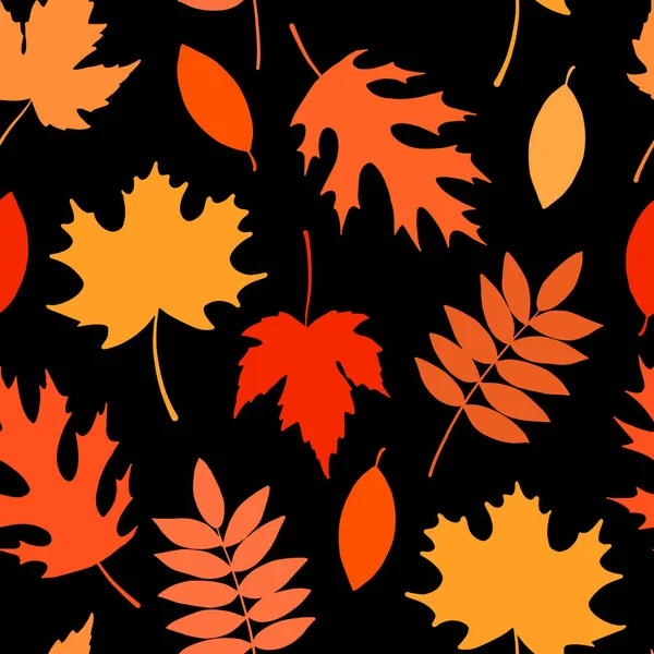 Płynny Wzór Jesiennymi Liśćmi Czarnym Tle Tekstura Druku Tekstylia Opakowania — Wektor stockowy