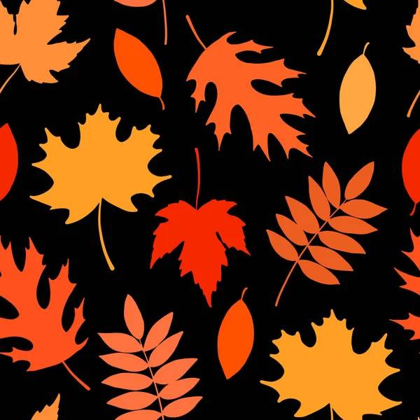 Motif Sans Couture Avec Des Feuilles Automne Sur Fond Noir — Image vectorielle