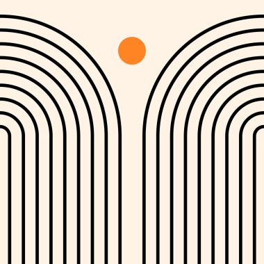 Geometrik şekilli soyut poster. Boho duvar dekoru. Yüzyılın ortalarında minimalist sanat baskısı.