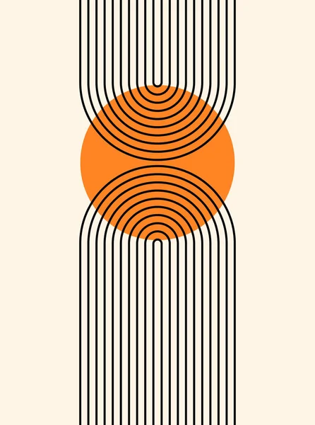 Soyut arkaplan. Çizgi çalışması. Çağdaş geometrik bileşim. Boho duvar dekoru. Yüzyıl ortası sanat baskısı.
