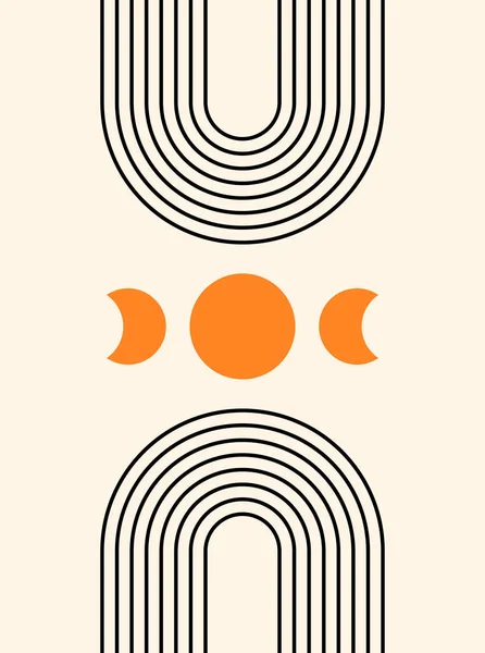 Abstract Poster Moon Line Art Contemporary Geometric Composition Boho Wall — Stock Vector