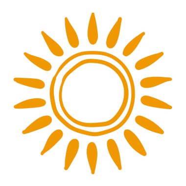 Güneş ikonu. El çizimi vektör çizimi. Turuncu izole öge.