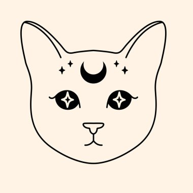 Mistik kedi. Çizgi çalışması. Vektör illüstrasyonu