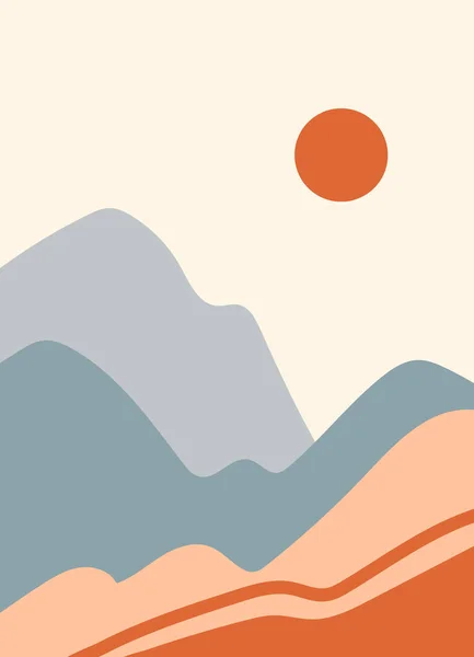 Paisaje Abstracto Con Sol Montañas Composición Geométrica Contemporánea Decoración Pared — Vector de stock