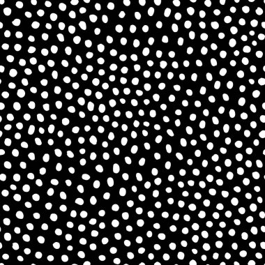 El çizimi pürüzsüz desen. Siyah arka planda beyaz noktalar. Puantiyeli desen. Yazdırma, tekstil, ambalaj için moda.